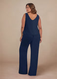 Plus Size 3-Piece Beaded Scoop Neck Chiffon Lace Mother of the Bride Pant Suit with Jacket