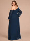 One Shoulder Lantern Sleeve Ruched Waist Side Slit Chiffon Evening Dress