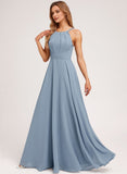 A-line Halter Floor-Length Chiffon Bridesmaid Dress