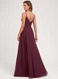 A-line V-Neck Floor-Length Chiffon Bridesmaid Dress With Ruffle