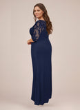 Bateau Neck 3/4 Illusion Lace Sleeve Ruched Sheath Mother of the Bride Dress