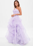 Princess Asymmetrical Neckline Asymmetrical Neckline Floor-Length Tulle Prom Dress