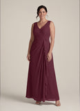 2-Piece V-Neck Cascade Ruffle Chiffon Mother of the Bride Dress with 3/4 Sleeve Jacket
