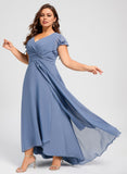 Plus Size A-line V-Neck Asymmetrical Chiffon Bridesmaid Dress With Ruffle