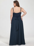 A-line V-Neck Floor-Length Chiffon Bridesmaid Dress With Ruffle