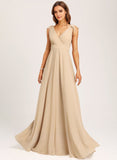 A-line V-Neck Floor-Length Chiffon Bridesmaid Dress With Bow