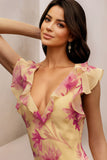 Floral Chiffon V-Neck Maxi Prom Dress