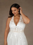 A-Line Halter Sequins Tulle Lace Wedding Dress