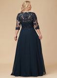 A-line Scoop Floor-Length Lace Chiffon Mother of the Bride Dress With Ruffles