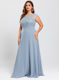 A-line Scoop Floor-Length Lace Chiffon Bridesmaid Dress