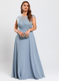 Plus Size A-line Scoop Floor-Length Lace Chiffon Bridesmaid Dress