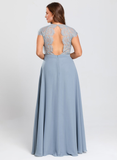 A-line Scoop Floor-Length Lace Chiffon Bridesmaid Dress