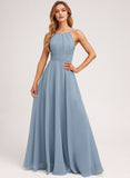 A-line Halter Floor-Length Chiffon Bridesmaid Dress