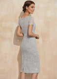 Sheath/Column Scoop Knee-Length Chiffon Lace Mother of the Bride Dress With Beading