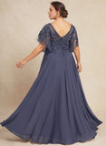 A-line V-Neck Floor-Length Chiffon Lace Mother of the Bride Dress With Sequins Beading