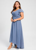 Plus Size A-line V-Neck Asymmetrical Chiffon Bridesmaid Dress With Ruffle