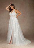 A-Line Halter Sequins Tulle Lace Wedding Dress