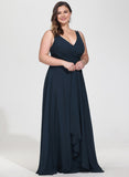 Plus Size A-line V-Neck Floor-Length Chiffon Bridesmaid Dress With Ruffle