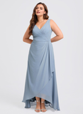 A-line V-Neck Asymmetrical Chiffon Bridesmaid Dress