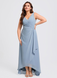 Plus Size A-line V-Neck Asymmetrical Chiffon Bridesmaid Dress