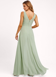 Jumpsuit/Pantsuit V-Neck Floor-Length Chiffon Bridesmaid Dress With Ruffle