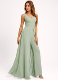 Jumpsuit/Pantsuit V-Neck Floor-Length Chiffon Bridesmaid Dress With Ruffle