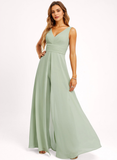 Jumpsuit/Pantsuit V-Neck Floor-Length Chiffon Bridesmaid Dress With Ruffle