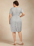 Plus Size Sheath/Column Scoop Knee-Length Chiffon Lace Mother of the Bride Dress With Beading