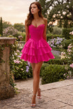 Strapless Sweetheart Lace Corset Homecoming Dress with Tiered Ruffle