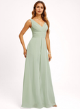 Jumpsuit/Pantsuit V-Neck Floor-Length Chiffon Bridesmaid Dress With Ruffle