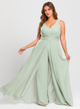 Plus Size Jumpsuit/Pantsuit V-Neck Chiffon Mother of the Bride Dress With Ruffle