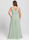 Jumpsuit/Pantsuit V-Neck Floor-Length Chiffon Bridesmaid Dress With Ruffle