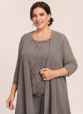 3-Piece Beaded Scoop Neck Scallop Lace Hem Sleeveless Top, 3/4 Sleeve Asymmetric Chiffon Jacket & Wide-Leg Pants Mother of the Bride Pantsuit