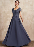 A-line V-Neck Floor-Length Chiffon Lace Mother of the Bride Dress With Sequins Beading