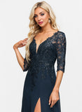 Sheath/Column V-Neck Floor-Length Lace Chiffon Mother of the Bride Dress With Sequins