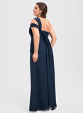 Plus Size Trumpet/Mermaid Halter Off the Shoulder One Shoulder V-Neck Floor-Length Chiffon Bridesmaid Dress With Ruffle