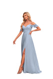 Long Chiffon Empire Waist Bridesmaid Dress with Short Flutter Sleeves