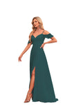 Long Chiffon Empire Waist Bridesmaid Dress with Short Flutter Sleeves