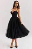 Tulle A-Line Ruched Bodice Midi Prom Dress