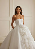 Ball-Gown/Princess Strapless Court Train Organza Wedding Dress With Ruffle Beading