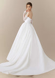 Spaghetti Straps Long Sleeves Lace Satin Wedding Dress