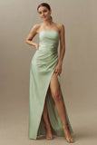 Strapless Side-Slit Stretch Satin Maxi Prom Dress