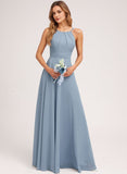 A-line Halter Floor-Length Chiffon Bridesmaid Dress