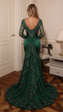 Long Sleeve Sweetheart Mermaid Evening Gown with Beaded Lace & Ruffle Train