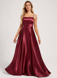 A-line Square Floor-Length Stretch Satin Bridesmaid Dress