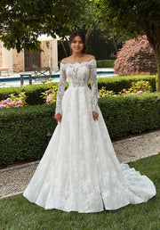 Lovely A-line Illusion Off-the-Shoulder Scalloped Neckline Lace Ball Gown/Wedding Gown