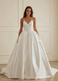 Ball-Gown/Princess V-Neck Court Train Satin Wedding Dress