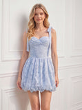 Tie Shoulder Strap Sweetheart Crossover Ruched Bust Floral Mini Dress