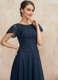 A-line Scoop Ankle-Length Lace Chiffon Mother of the Bride Dress With Sequins