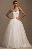 Strapless Tulle Basque-Waist Ball-Skirt Wedding Gown